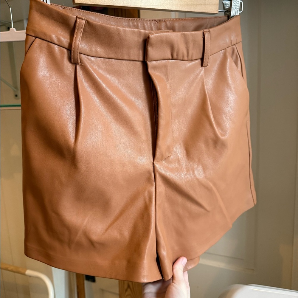 Tan Leather Mini Skirt- Maven